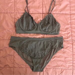 Adore Me Purple-Gray Unlined Bra (36B) & Panty (L) Set
